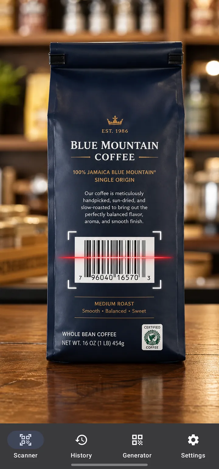 The app scanning the barcode on a coffee package